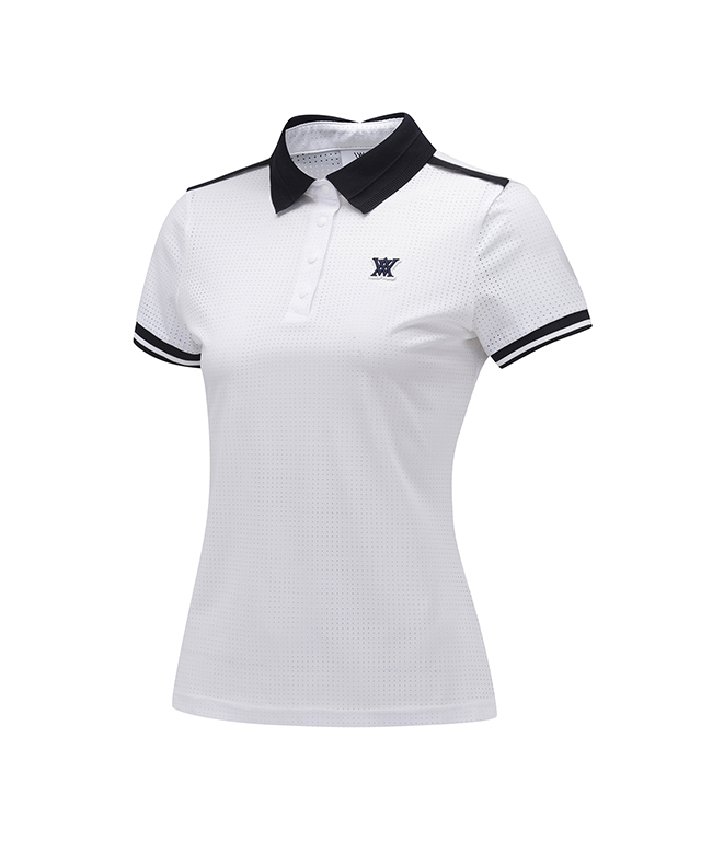 ANEW Golf Women's All Ventilation Collar Short T-Shirt in White, showcasing its stylish design and breathable fabric.